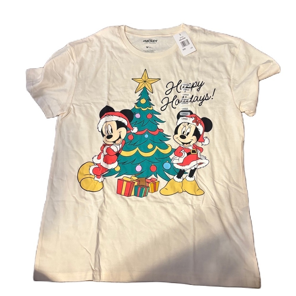 Disney Mickey Minnie Mouse Christmas T-shirt Large Women’s NEW Tree Holiday